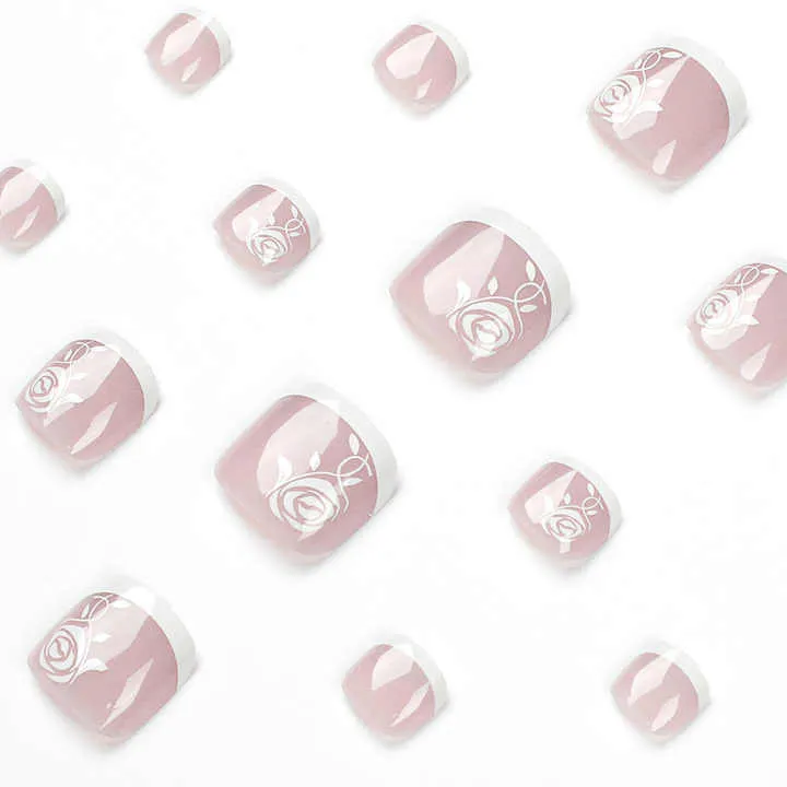 تصميم أظافر فرنسي إبداعي بطبعة وردة فاخرة - Creative French Toe Nail Design Rose Print Luxury
