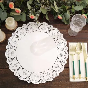 100 Pcs White Food Grade Paper Placemats, Round Lace Paper Doilies 12"