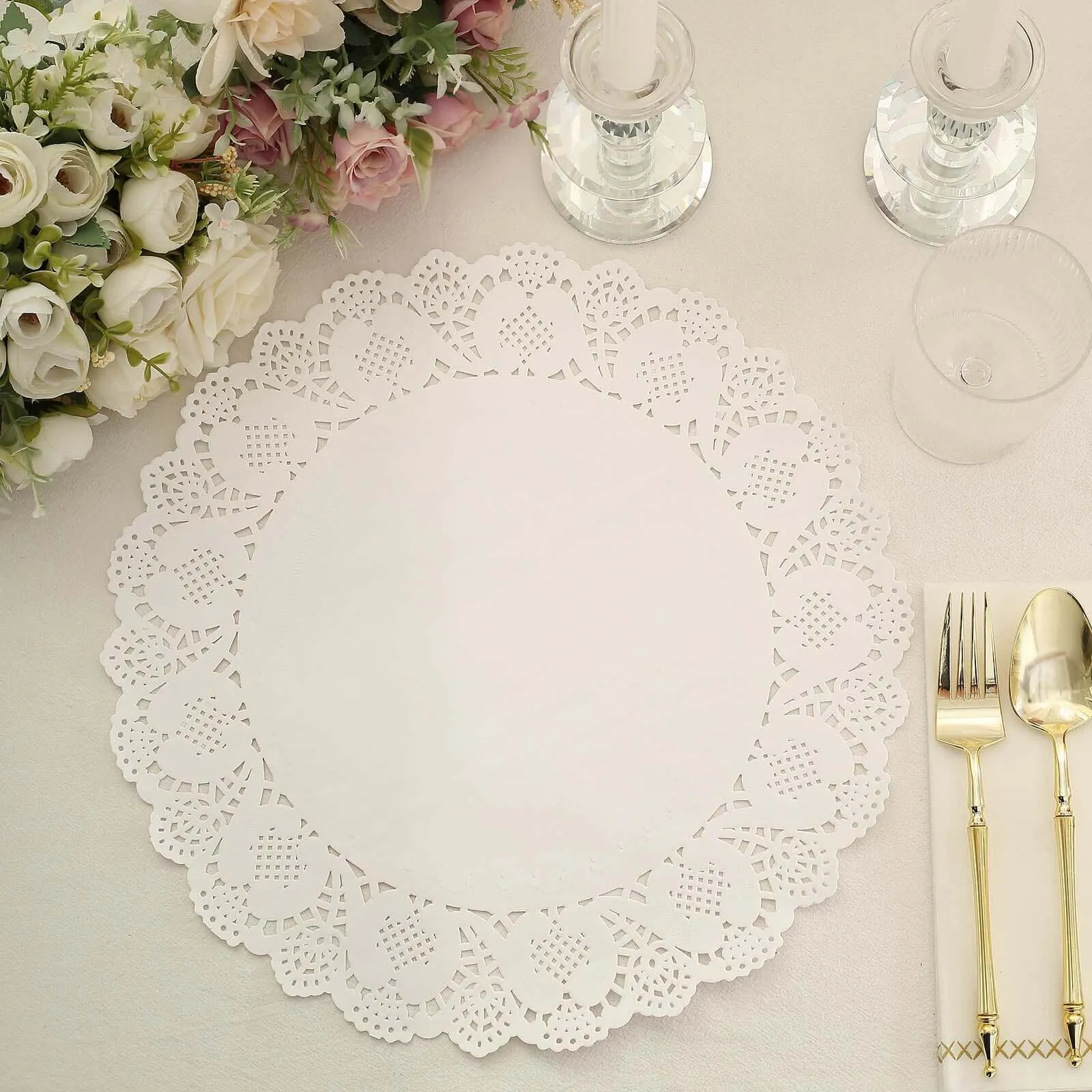 100 Pcs White Food Grade Paper Placemats, Round Lace Paper Doilies 12"