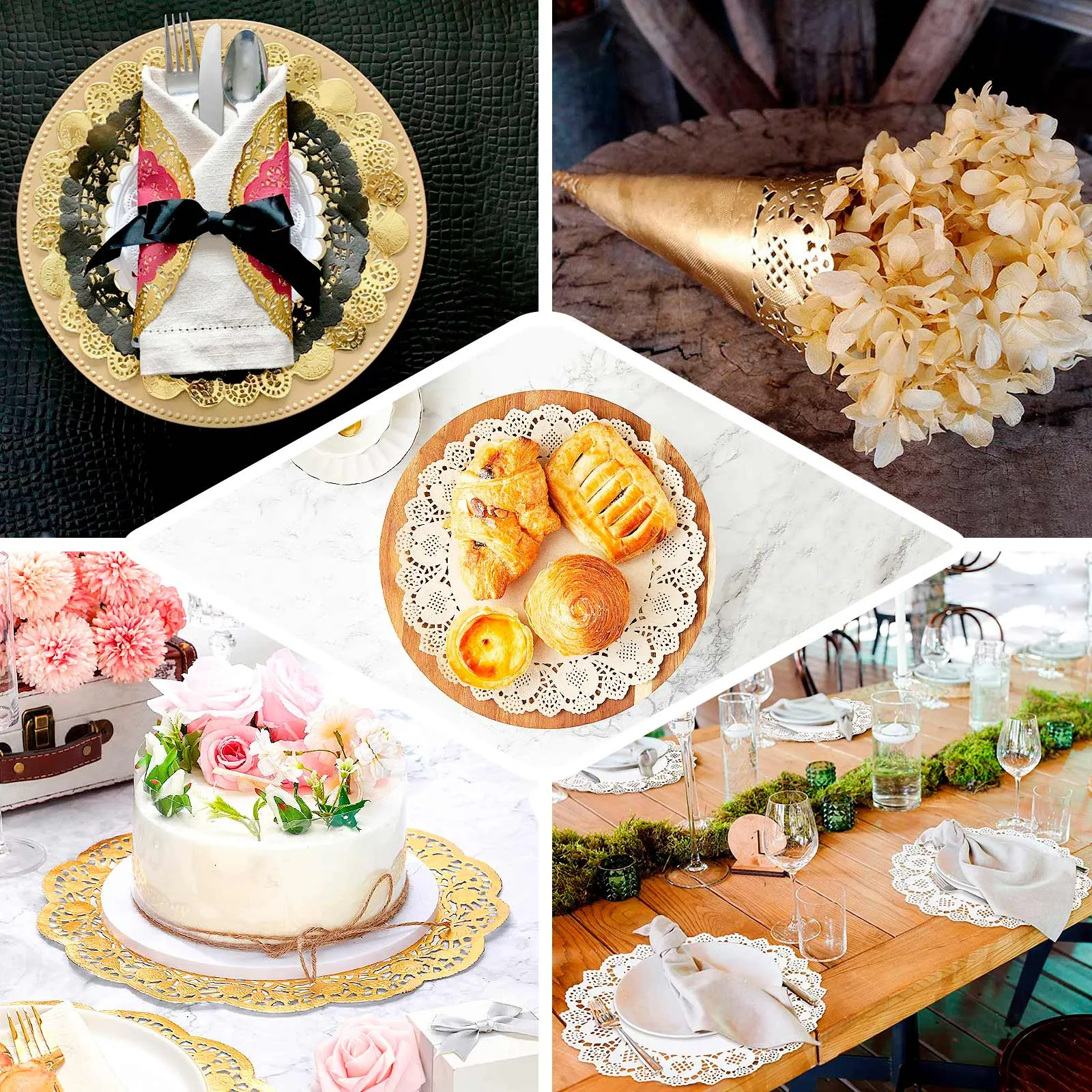 100 Pcs White Food Grade Paper Placemats, Round Lace Paper Doilies 12"