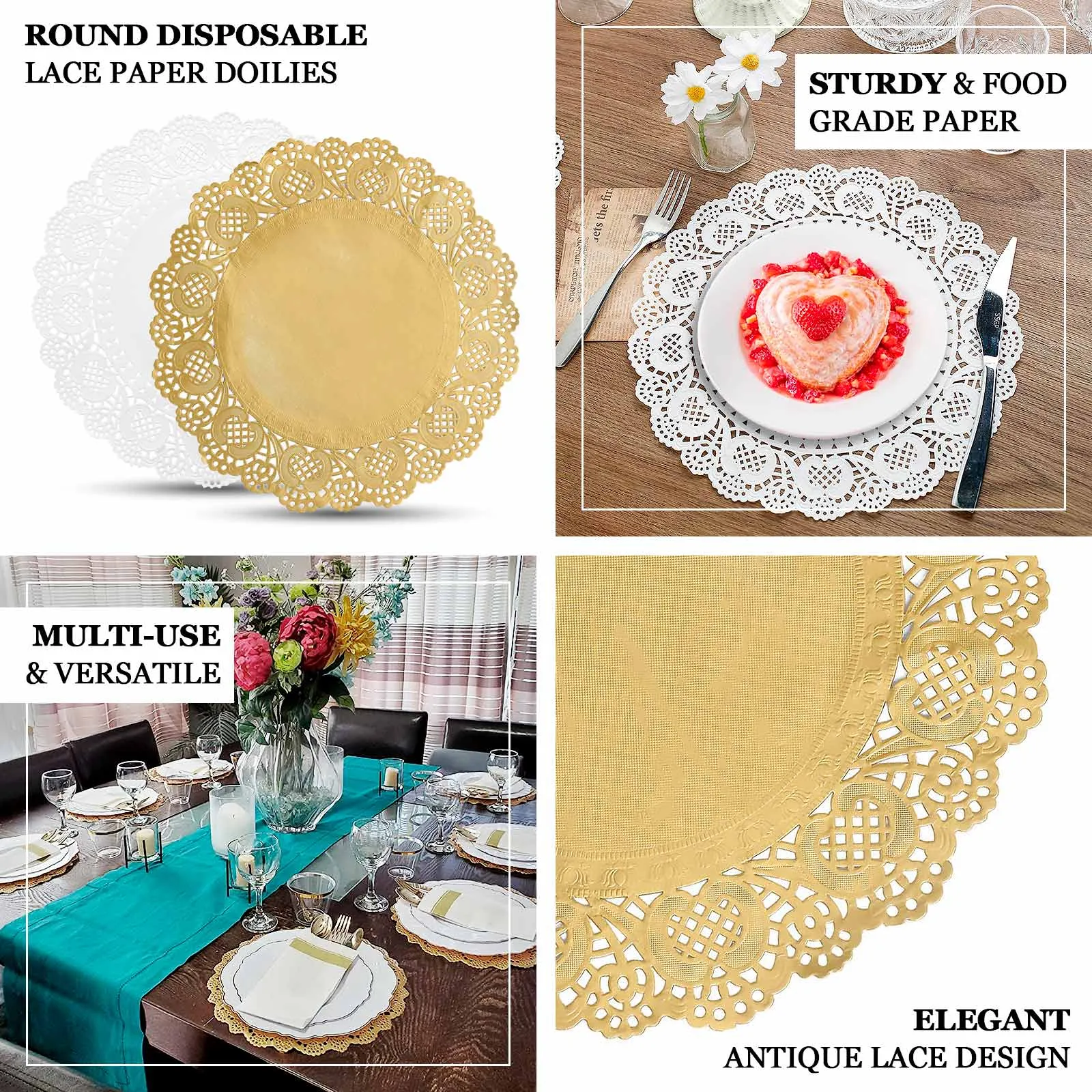 100 Pcs White Food Grade Paper Placemats, Round Lace Paper Doilies 12"