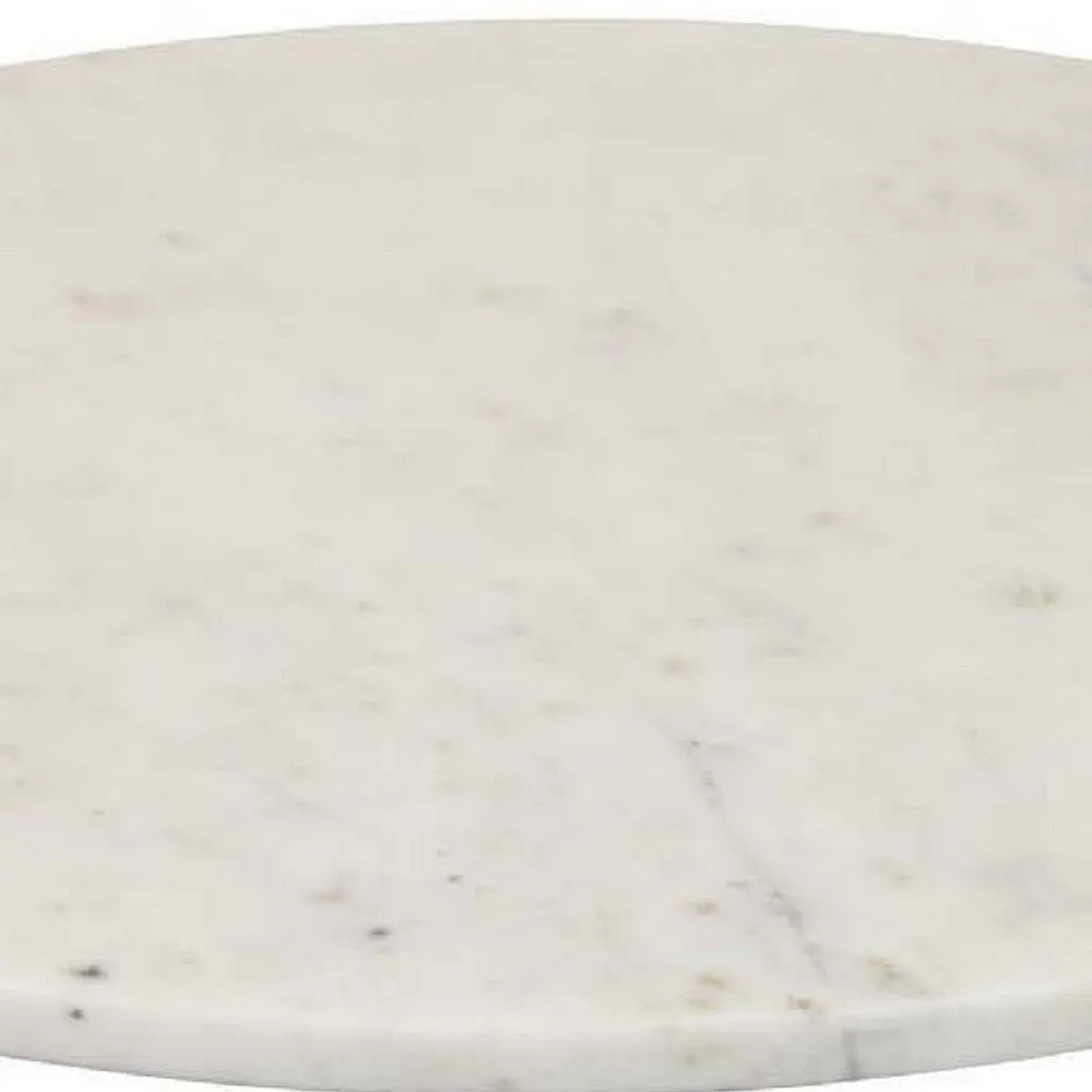 14 Inch Decorative Serving Tray, Gold Handles, Square, White Marble Finish By Casagear Home