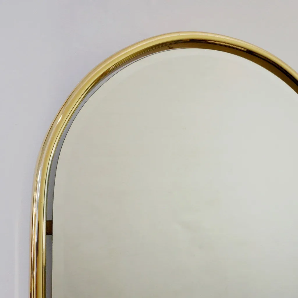 1960s Italian Minimalist Brass Floating Mirror with Round Arched Top Frame