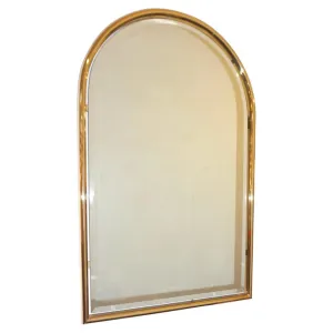 1960s Italian Minimalist Brass Floating Mirror with Round Arched Top Frame