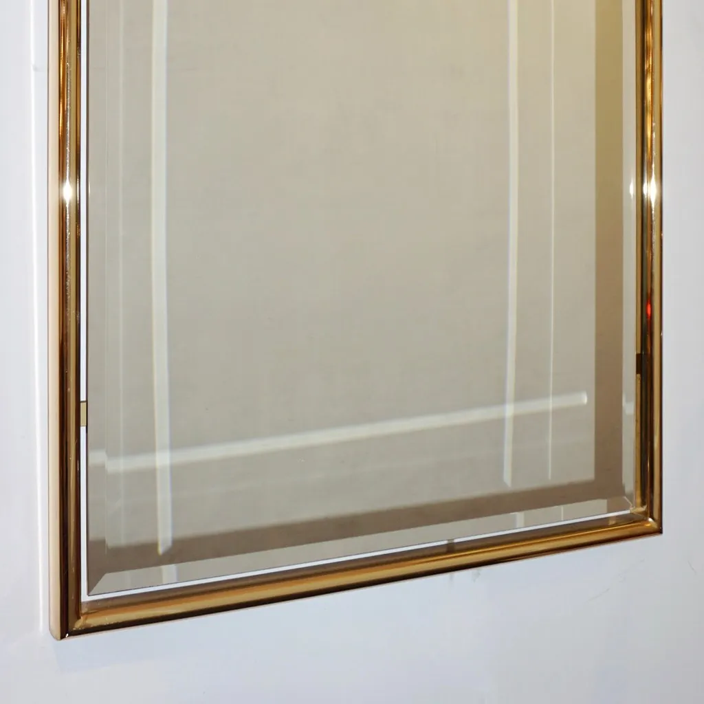 1960s Italian Minimalist Brass Floating Mirror with Round Arched Top Frame