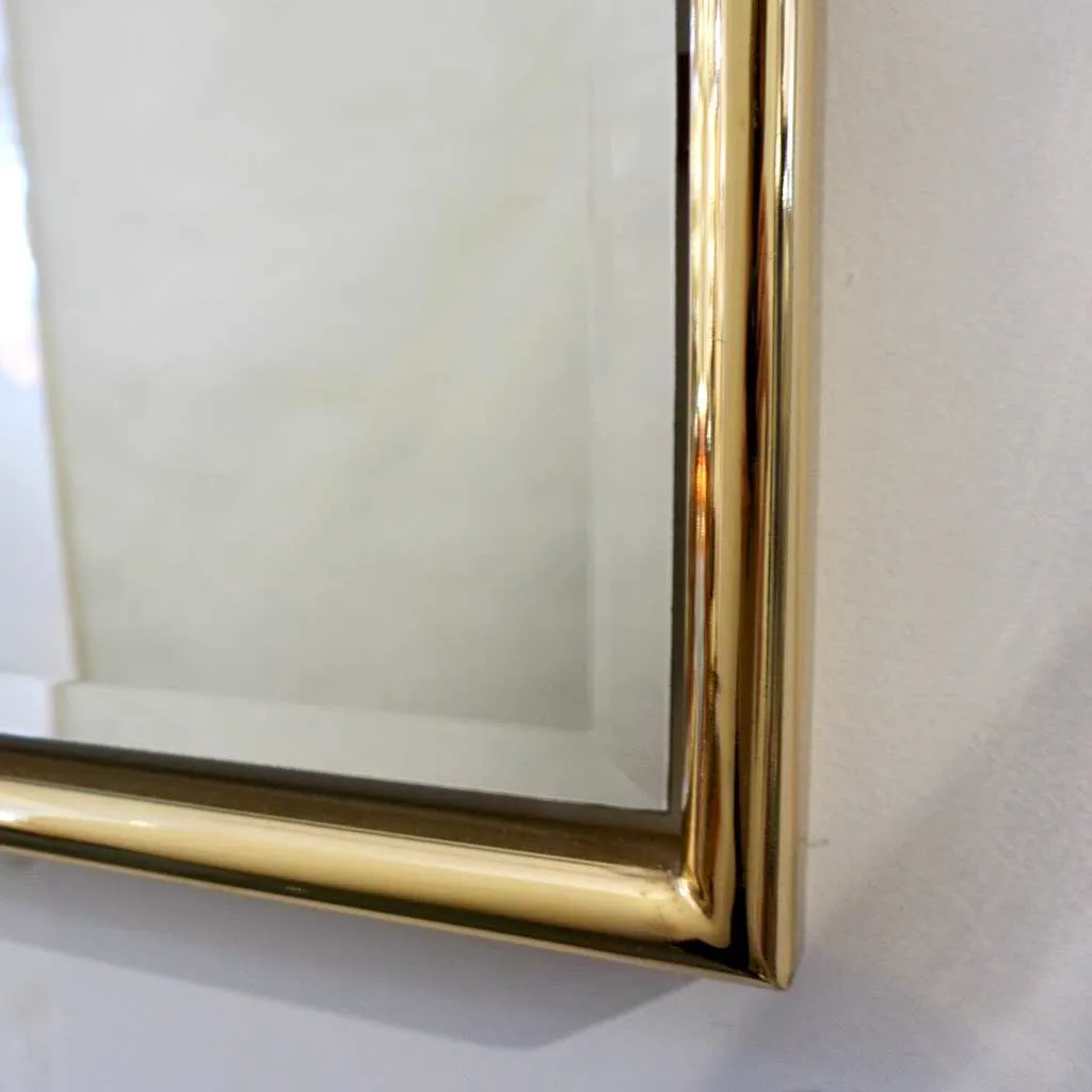 1960s Italian Minimalist Brass Floating Mirror with Round Arched Top Frame