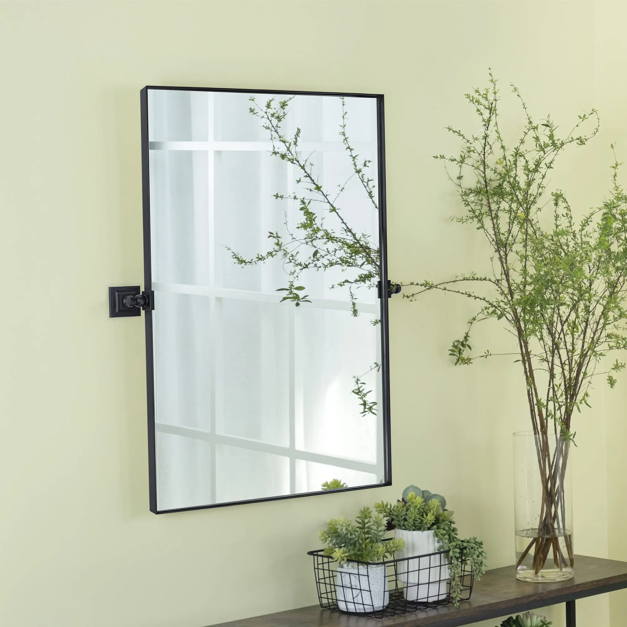 20 in. W x 30 in. H Rectangular Pivoting Metal Framed Wall Mounted Bathroom Vanity Mirror in Matt Black