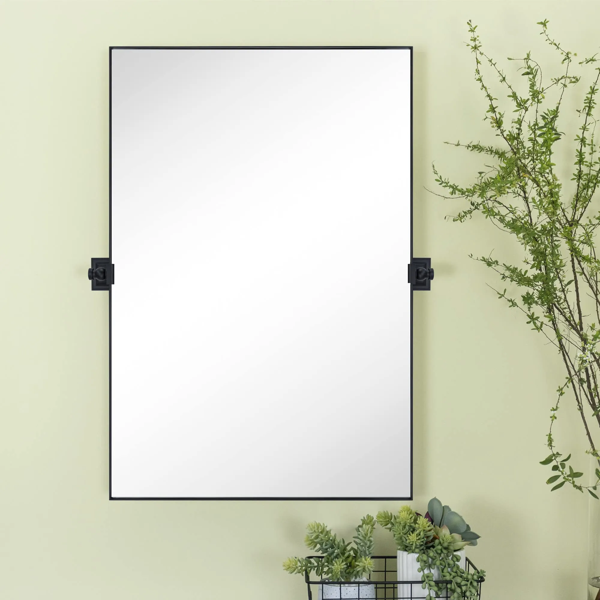 20 in. W x 30 in. H Rectangular Pivoting Metal Framed Wall Mounted Bathroom Vanity Mirror in Matt Black