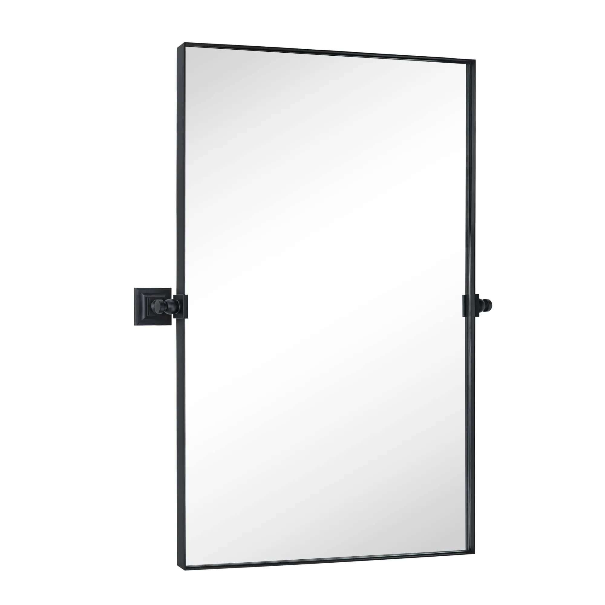 20 in. W x 30 in. H Rectangular Pivoting Metal Framed Wall Mounted Bathroom Vanity Mirror in Matt Black