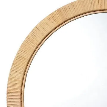 36 Inch Coastal Style Round Mirror, Hand Woven Rattan Frame, Glass, Brown By Casagear Home