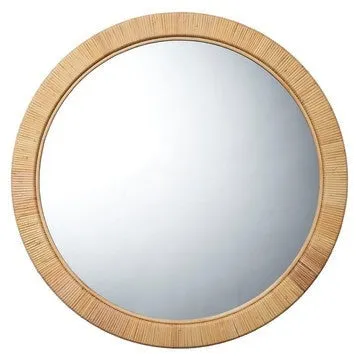 36 Inch Coastal Style Round Mirror, Hand Woven Rattan Frame, Glass, Brown By Casagear Home