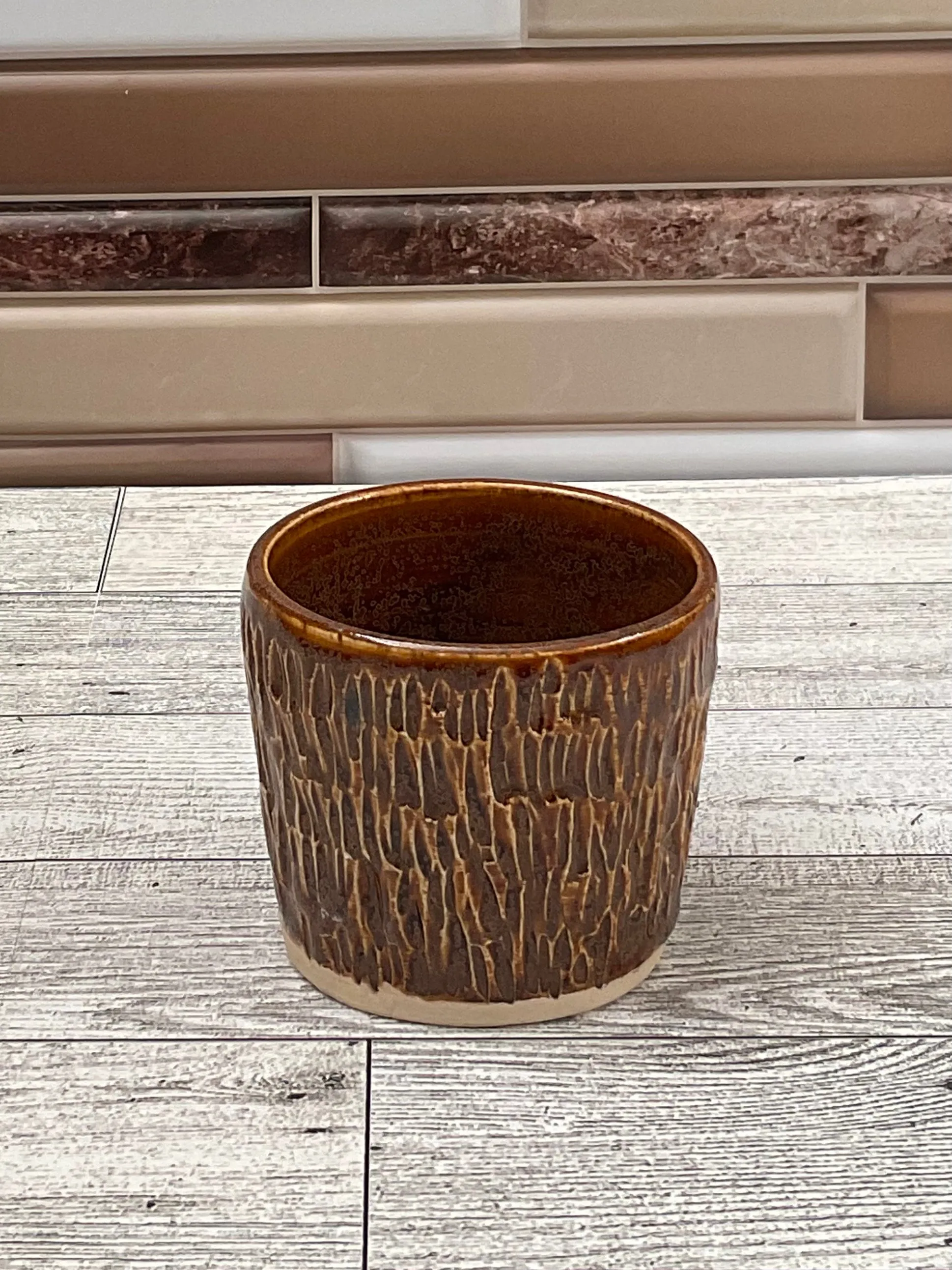 4 oz Brown Carved Cup