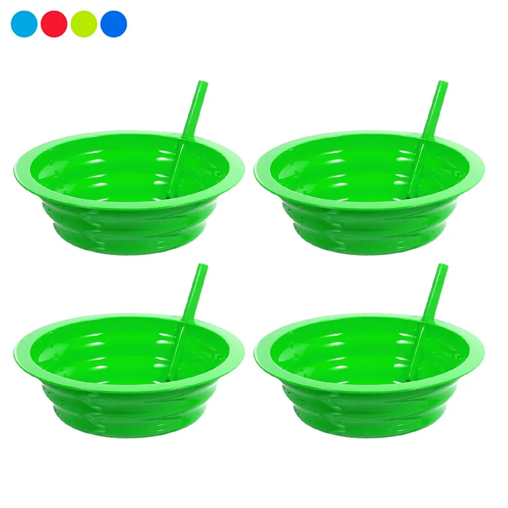4 Set Cereal Bowls With Straws For Kids Toddlers Plastic Sip Bowl Dishwasher Safe
