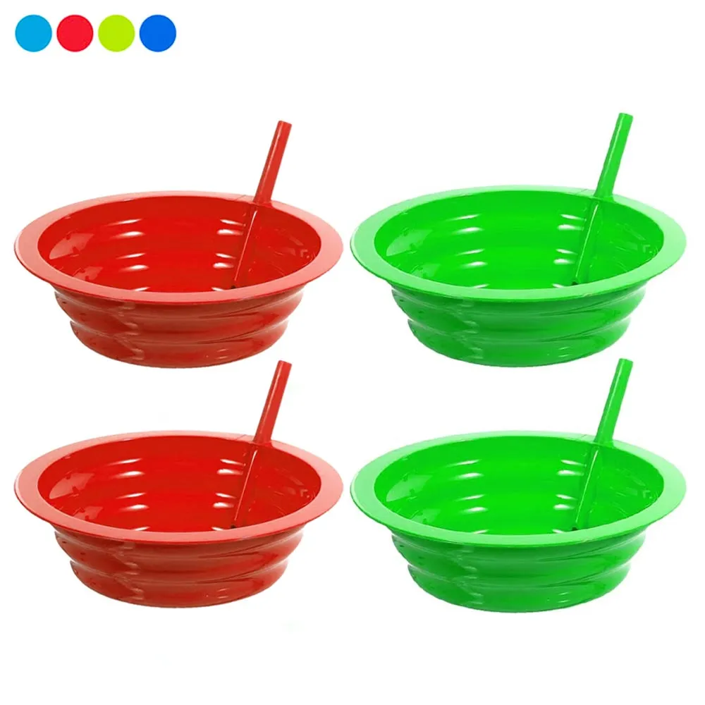 4 Set Cereal Bowls With Straws For Kids Toddlers Plastic Sip Bowl Dishwasher Safe