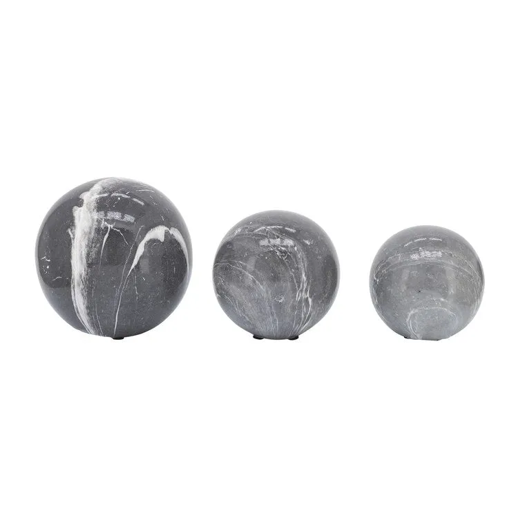 4"/5"/6" Marble Finish Ceramic Orbs Set of 3 - Gray