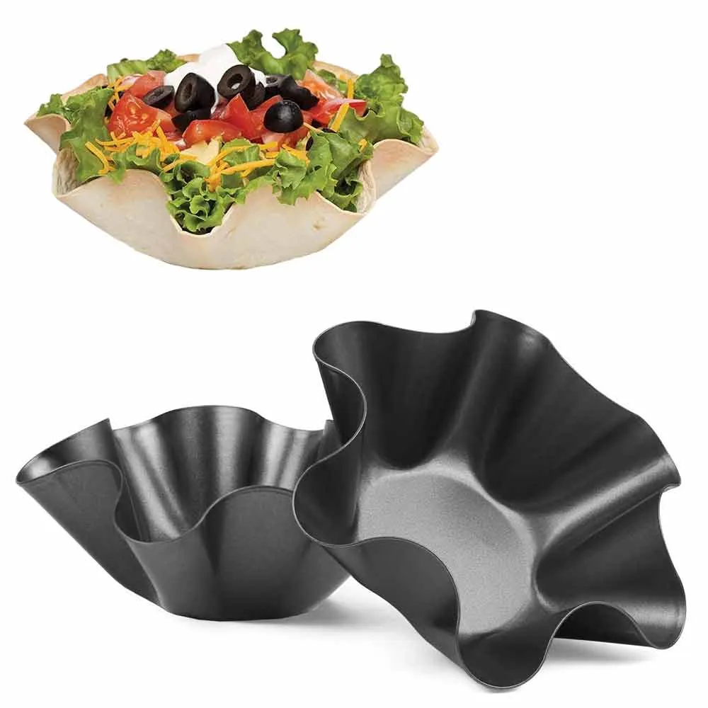 6 PC Tortilla Pan Set Non-Stick Carbon Steel Taco Salad Bowl Makers Shell Pans