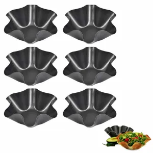 6 PC Tortilla Pan Set Non-Stick Carbon Steel Taco Salad Bowl Makers Shell Pans