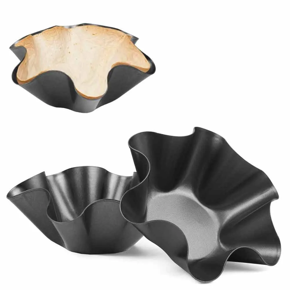 6 PC Tortilla Pan Set Non-Stick Carbon Steel Taco Salad Bowl Makers Shell Pans