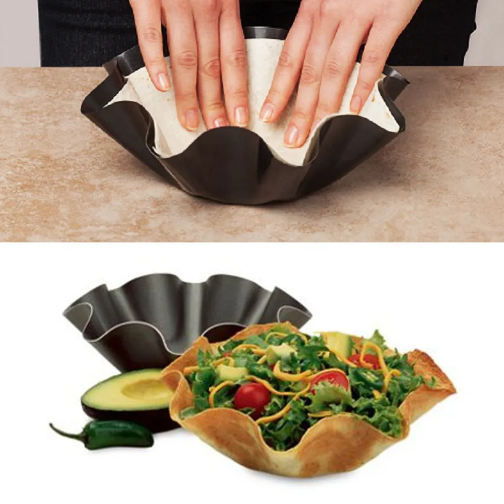 6 PC Tortilla Pan Set Non-Stick Carbon Steel Taco Salad Bowl Makers Shell Pans