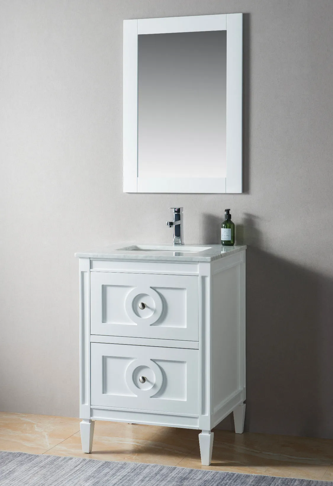 600mm Layla Vanity Unit with Carrara Marble Top - White & Chrome