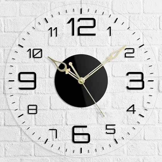 9br Acrylic Wall Clock || Silent Movement Wall Clock || Acrylic Wall Clock for Home Stylish Latest 3D Big || Designer Wall Clock for Home Decor || (Transparent, 12 Inch) (Modern)