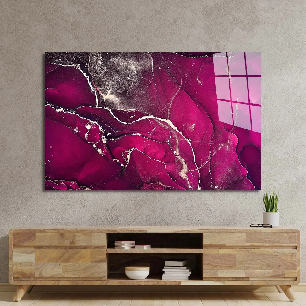 Abstract Hot Pink Alcohol Ink Marble Glass Wall Art