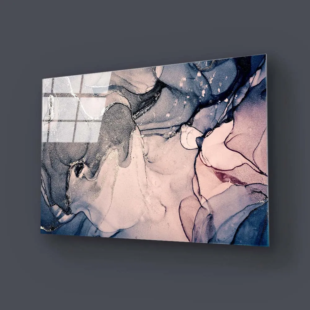Abstract Light Blue and Baby Pink Alcohol Ink Marble Glass Wall Art