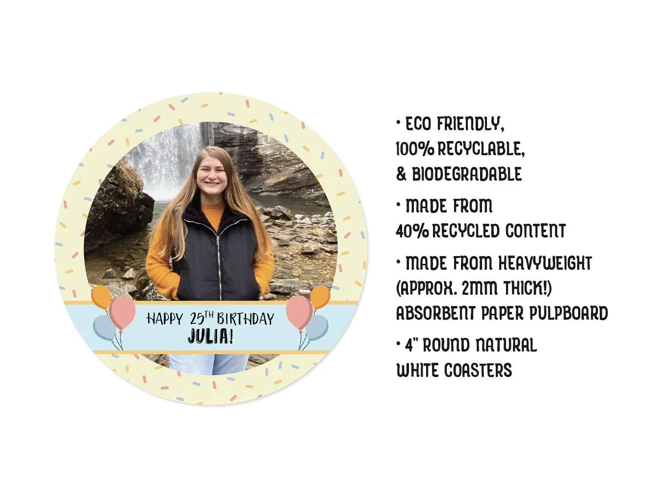 Add Your Photo | Yellow Confetti Birthday Coasters