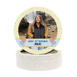 Add Your Photo | Yellow Confetti Birthday Coasters
