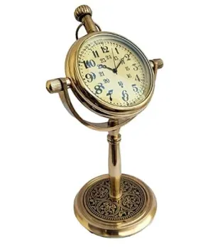AGS Nautical HANDICRAFTS Antique Style Brass Table Clock for Home Study Living Room and Office Living Room Decor (Brass)