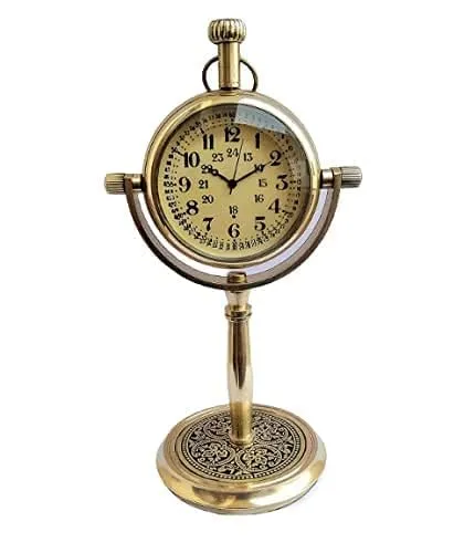 AGS Nautical HANDICRAFTS Antique Style Brass Table Clock for Home Study Living Room and Office Living Room Decor (Brass)