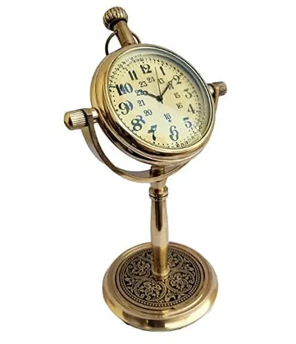 AGS Nautical HANDICRAFTS Antique Style Brass Table Clock for Home Study Living Room and Office Living Room Decor (Brass)