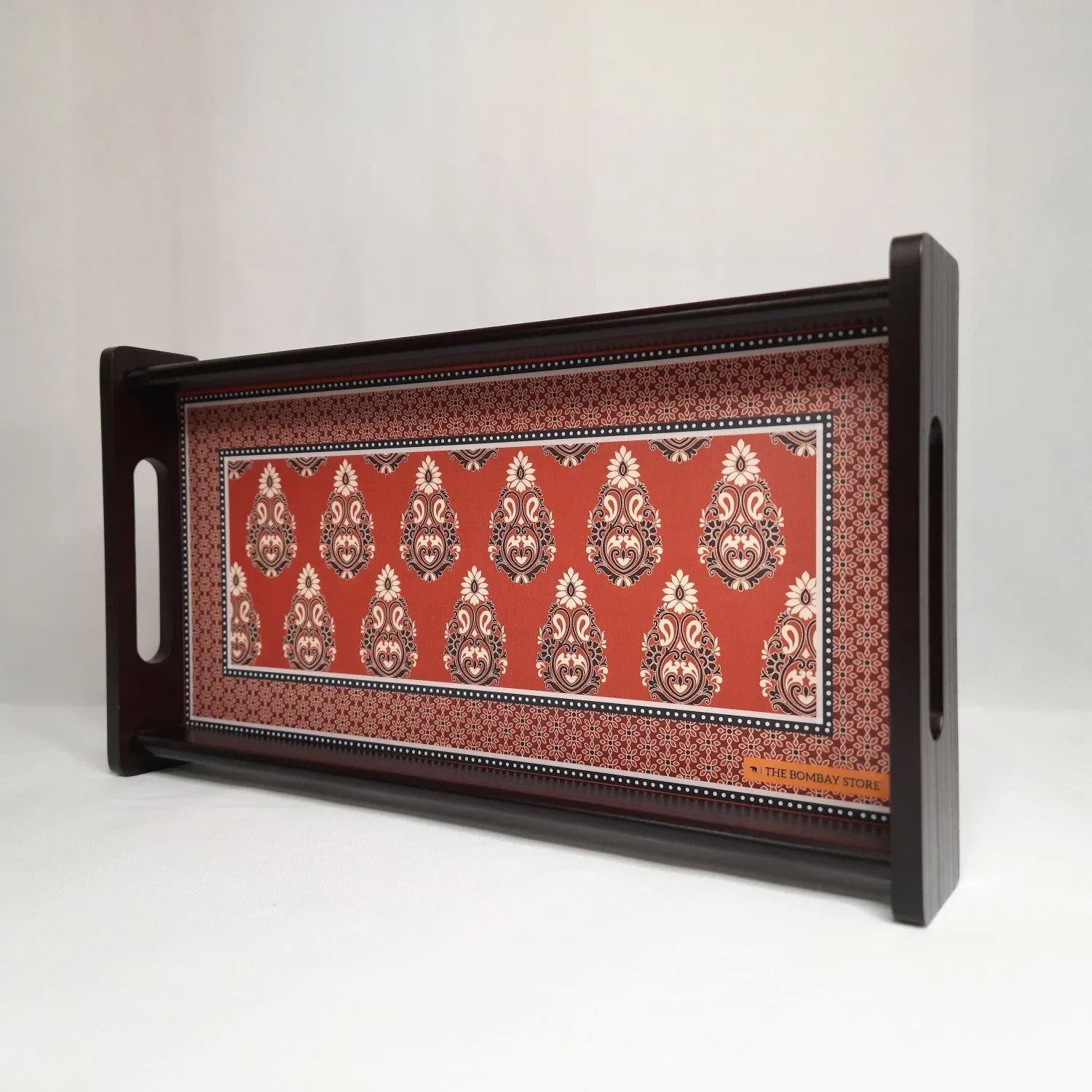 Ajrakh Rectangle Mini Tray with Matte Finish (Maroon)