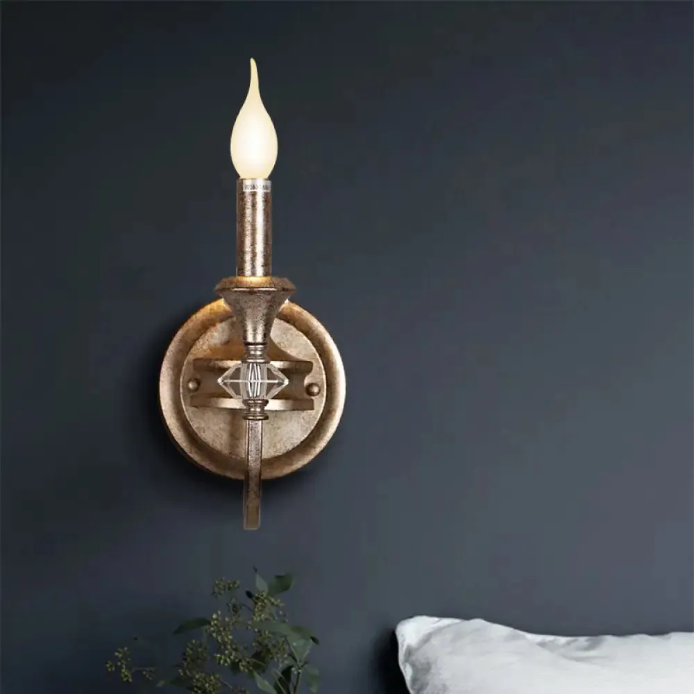 Antique Metal Rust Wall Mounted Sconce Light with Shade - Single Light
