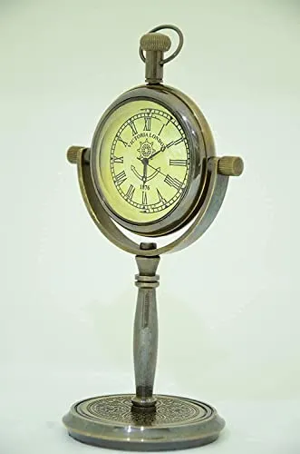 Antique Nautical Vintage Brass Stand Clock Nautical Clock, Engraved Design Brass Victoria London 1876 Desk and Shelf Clock Roman Dial Nautical Clock