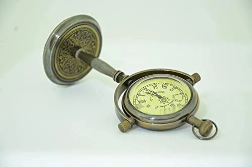 Antique Nautical Vintage Brass Stand Clock Nautical Clock, Engraved Design Brass Victoria London 1876 Desk and Shelf Clock Roman Dial Nautical Clock