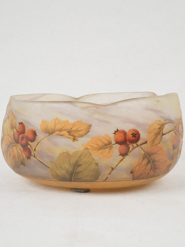Art Nouveau Daum Nancy Glass Bowl w/ Rowan Berry Motif, signed 4"