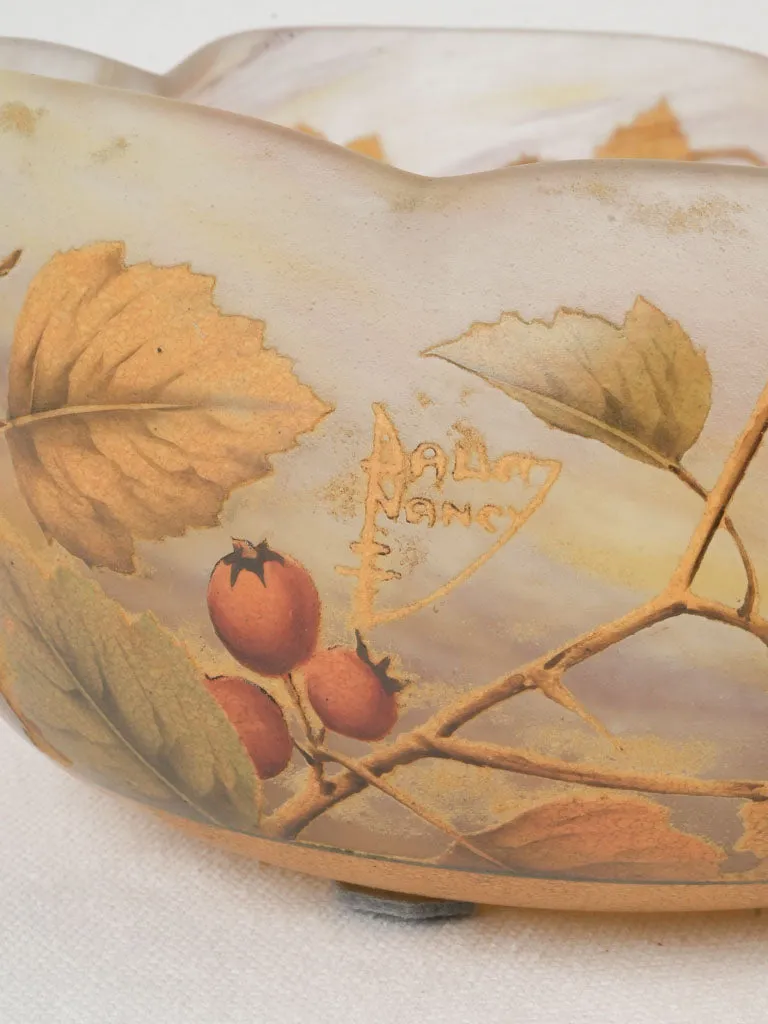 Art Nouveau Daum Nancy Glass Bowl w/ Rowan Berry Motif, signed 4"