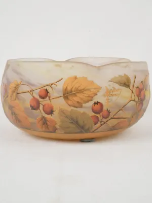 Art Nouveau Daum Nancy Glass Bowl w/ Rowan Berry Motif, signed 4"