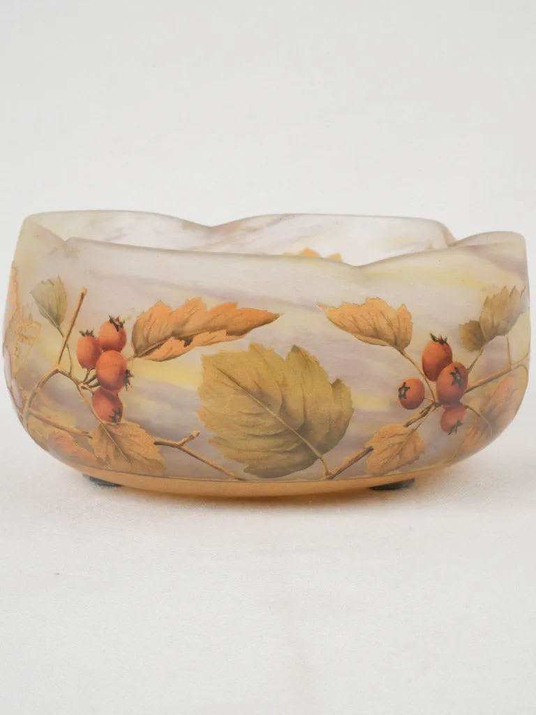 Art Nouveau Daum Nancy Glass Bowl w/ Rowan Berry Motif, signed 4"