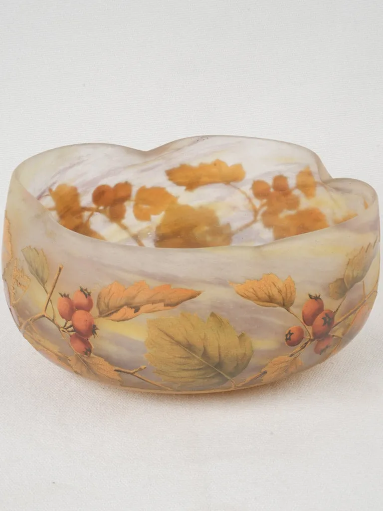 Art Nouveau Daum Nancy Glass Bowl w/ Rowan Berry Motif, signed 4"