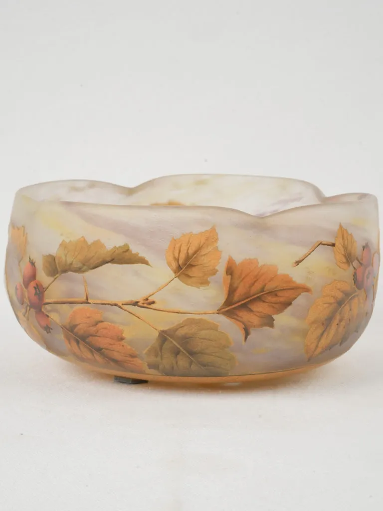 Art Nouveau Daum Nancy Glass Bowl w/ Rowan Berry Motif, signed 4"