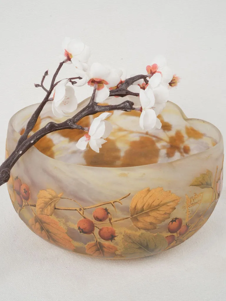 Art Nouveau Daum Nancy Glass Bowl w/ Rowan Berry Motif, signed 4"