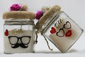 atorakushon Smokeless Scented Soy Wax White Colors Glass Jar Mr and Mrs Printed Couple Love Valentine Candles for Gift Party Decorations Birthday Dinner Table Living Room Pack of 2