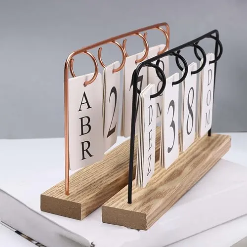 ATORSE® Metal Desk Calendar Wooden Base Standing Calendar for Home Decor Office Gift Black