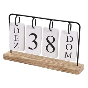 ATORSE® Metal Desk Calendar Wooden Base Standing Calendar for Home Decor Office Gift Black