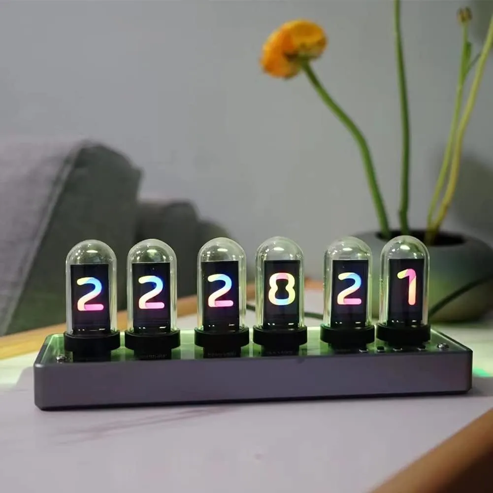Auslese IPS DIY Nixie Tube Clock Electronic Simulation with 6 Bit LCD Screen 12/24 Hours RGB Backlit Desktop Decoration Gifts for Decorating Rooms (H402)
