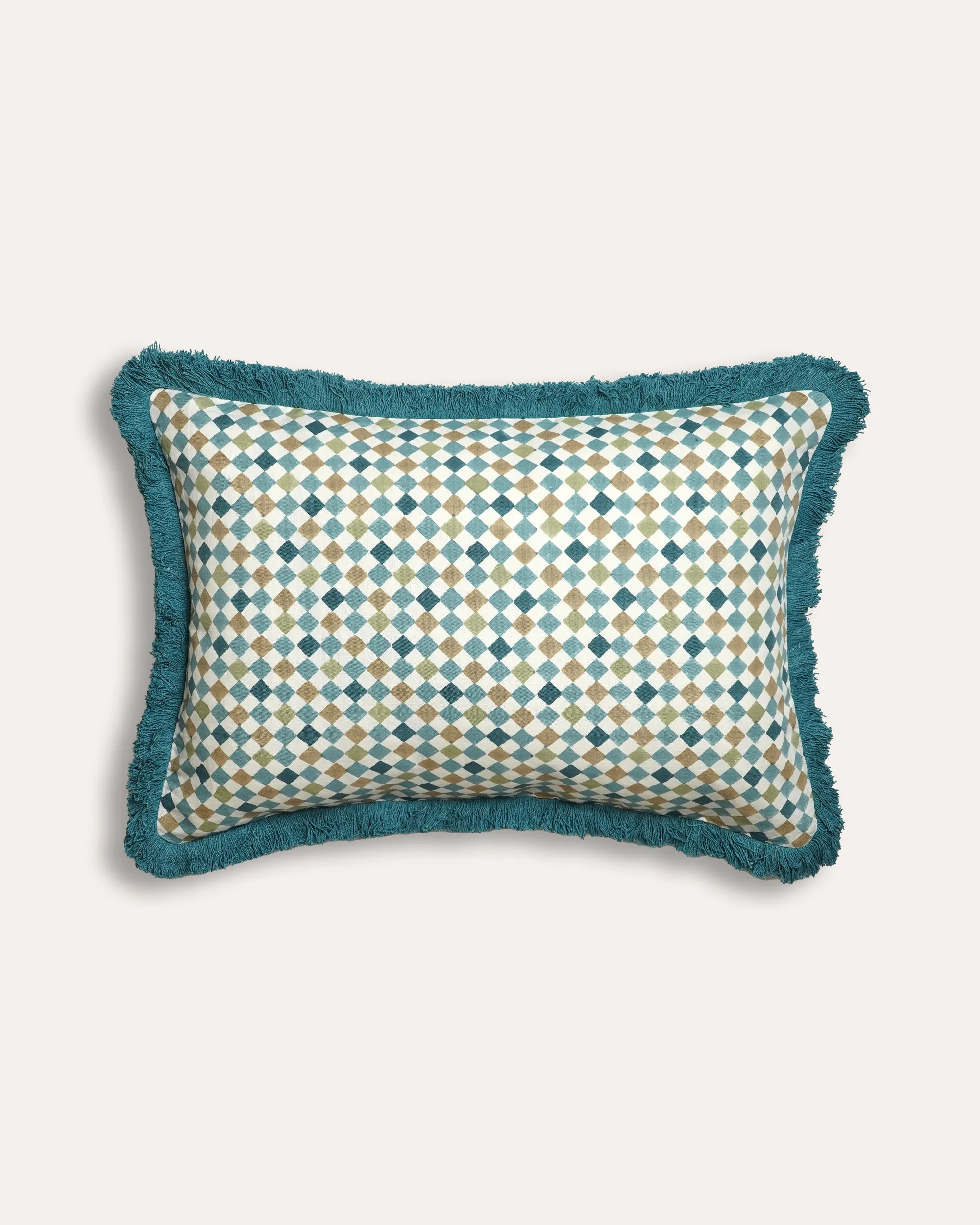 Azulejo Rectangular Block Print Cushion - Blue