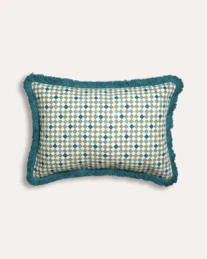 Azulejo Rectangular Block Print Cushion - Blue
