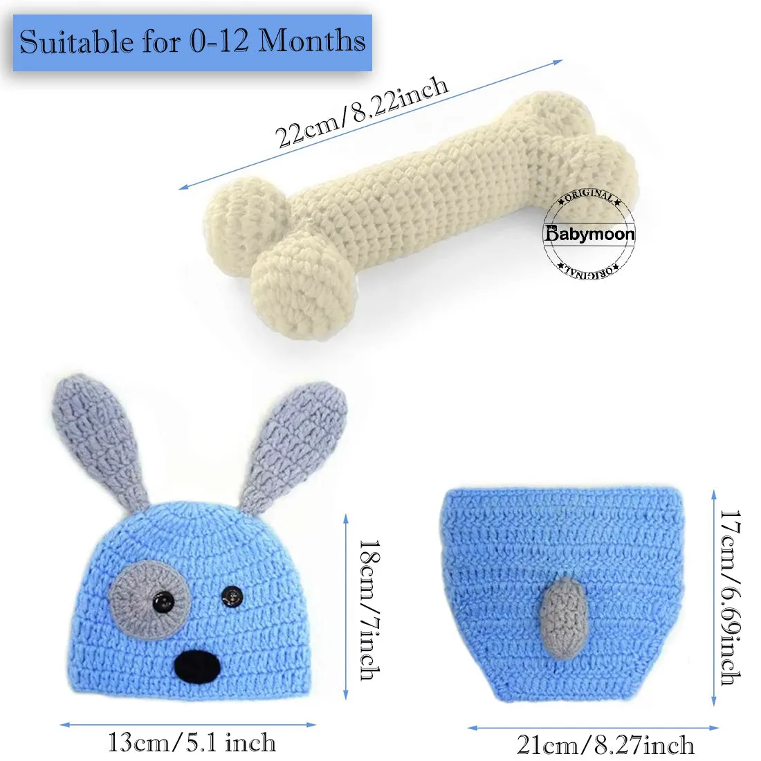 Babymoon Dog Shorts, Cap & Bone Born Baby Photography Photoshoot Props Costumes